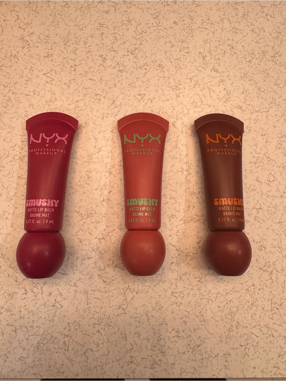 NYX Smushy Matte Lip Balms x 3 — Berry, Peach, Cocoa